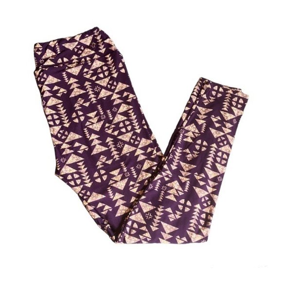 LuLaRoe TC Leggings Tall & Curvy New Purple Geometric Grey Gray Cream Yellow Pea - Picture 2 of 5